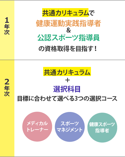 スポーツ健康学科2年間の学習の流れ