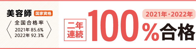 美容師資格２年連続100％合格